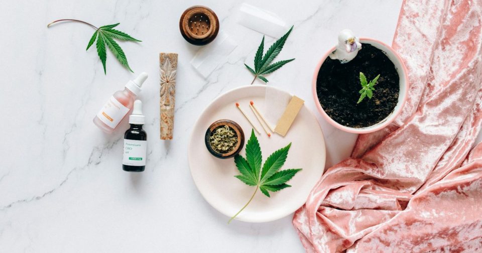 marijuana leaf and pharmaceutical accoutrements